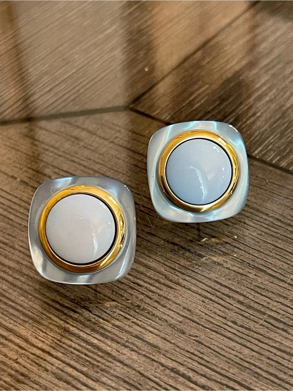 Vintage Retro Style Geometric Square Button Stud Earrings - Light Blue